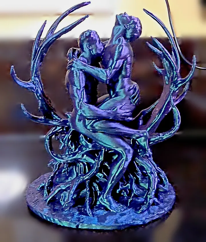 Ebony Embrace, blue-violet silk. 3D printed by Foolish Form.