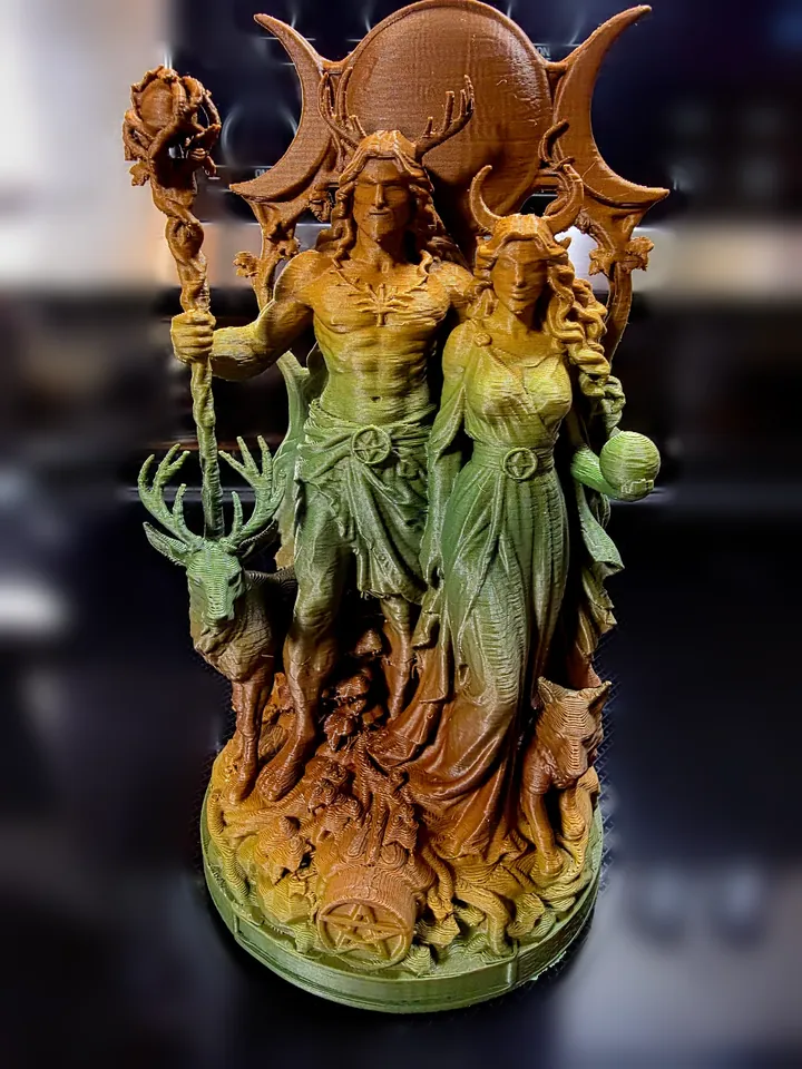 Three Moons, green to gold. 3D printed by Foolish Form.